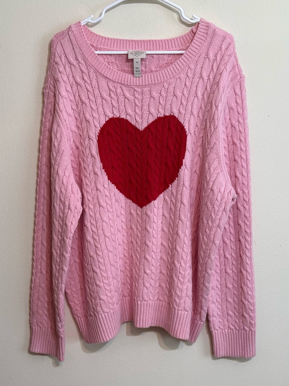 St. John's Bay Pink Cable-Knit Sweater with Red Heart 2X